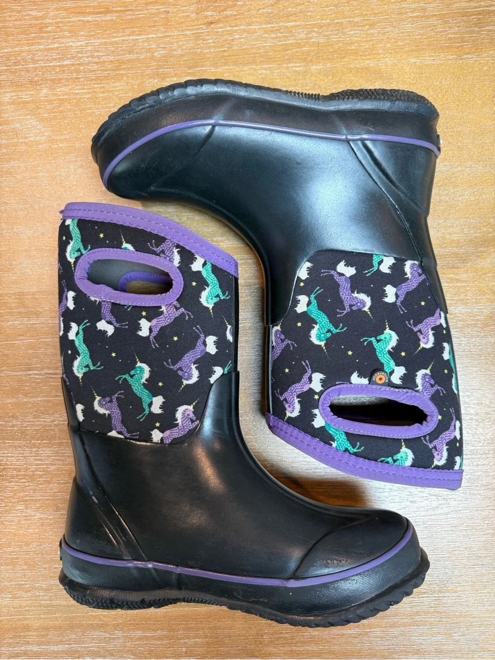 Bogs Classic Kids Winter Boot Waterproof Insulated Black Purple Unicorn Size 3